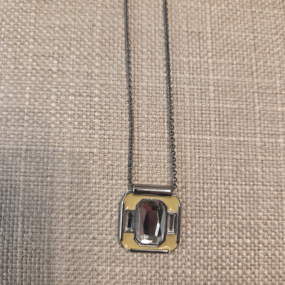 Silver & Yellow Necklace with Crystal Pendant